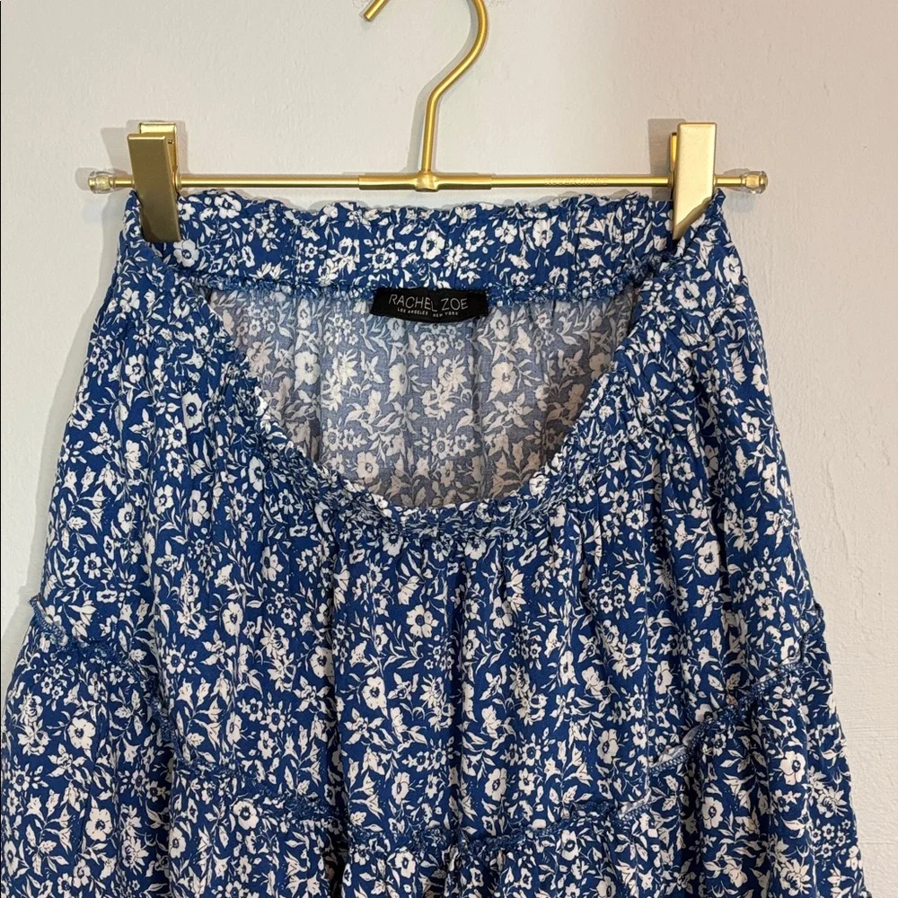 Rachel Zoe Blue and White Floral Tiered Mini Skirt - Picture 3 of 10